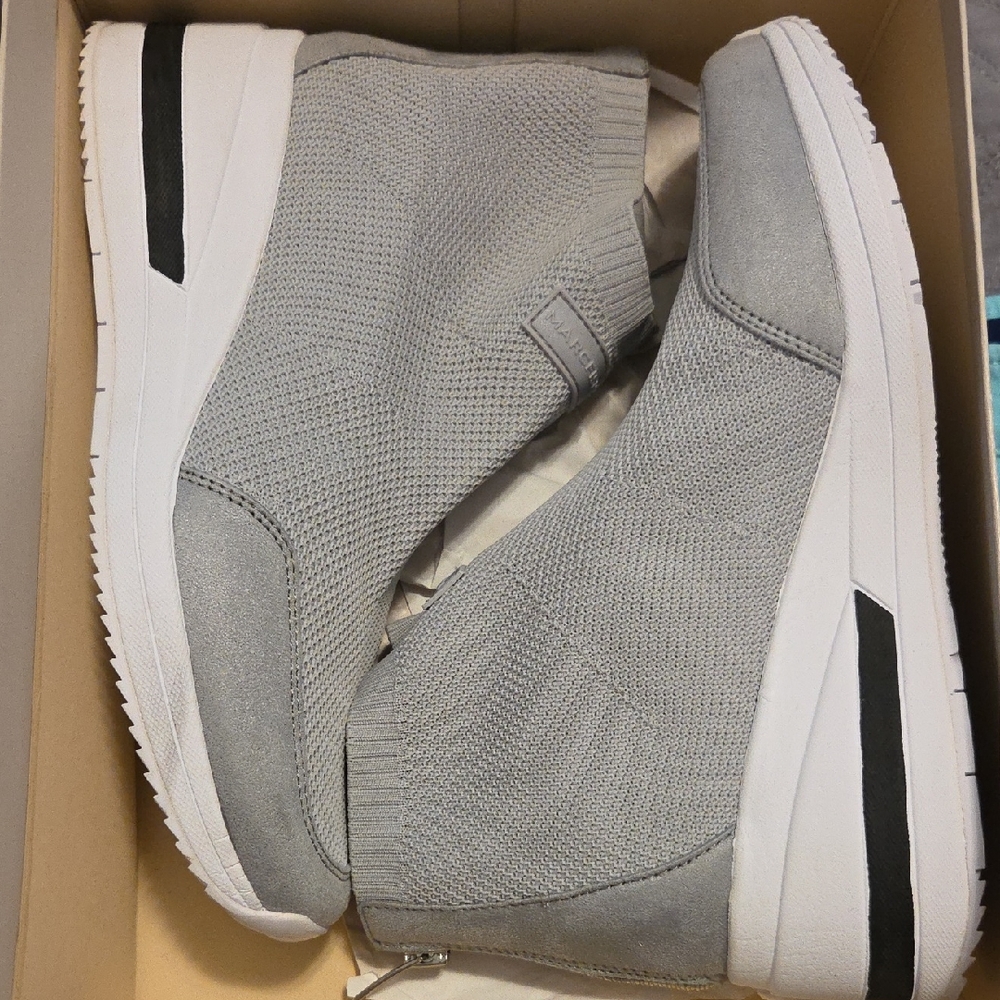 Marc Fisher Women's Gray Knit High-Top Wedge Sneakers